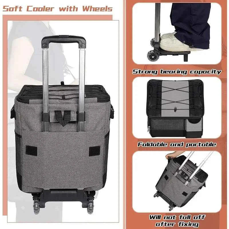 43L Rolling Cooler Bag with Removable Wheels & Handle – Insulated Portable Cooler for Camping, Beach & Travel