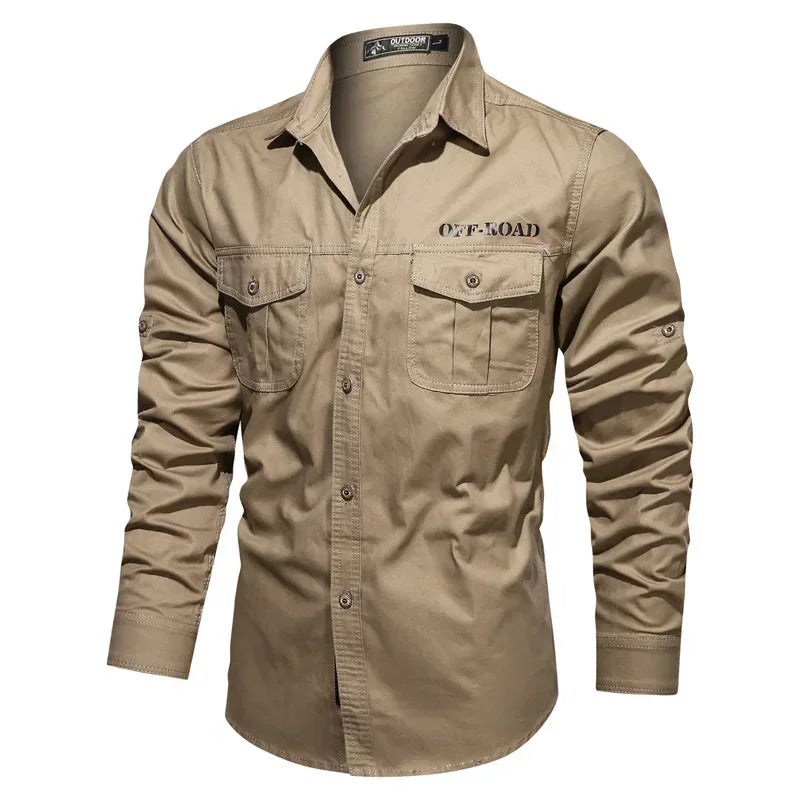 Men Military Long-sleeved Tooling Shirts Male Cotton Outdoor Multi-pocket Casual Shirts Good Quality Man Large Size Solid Shirts