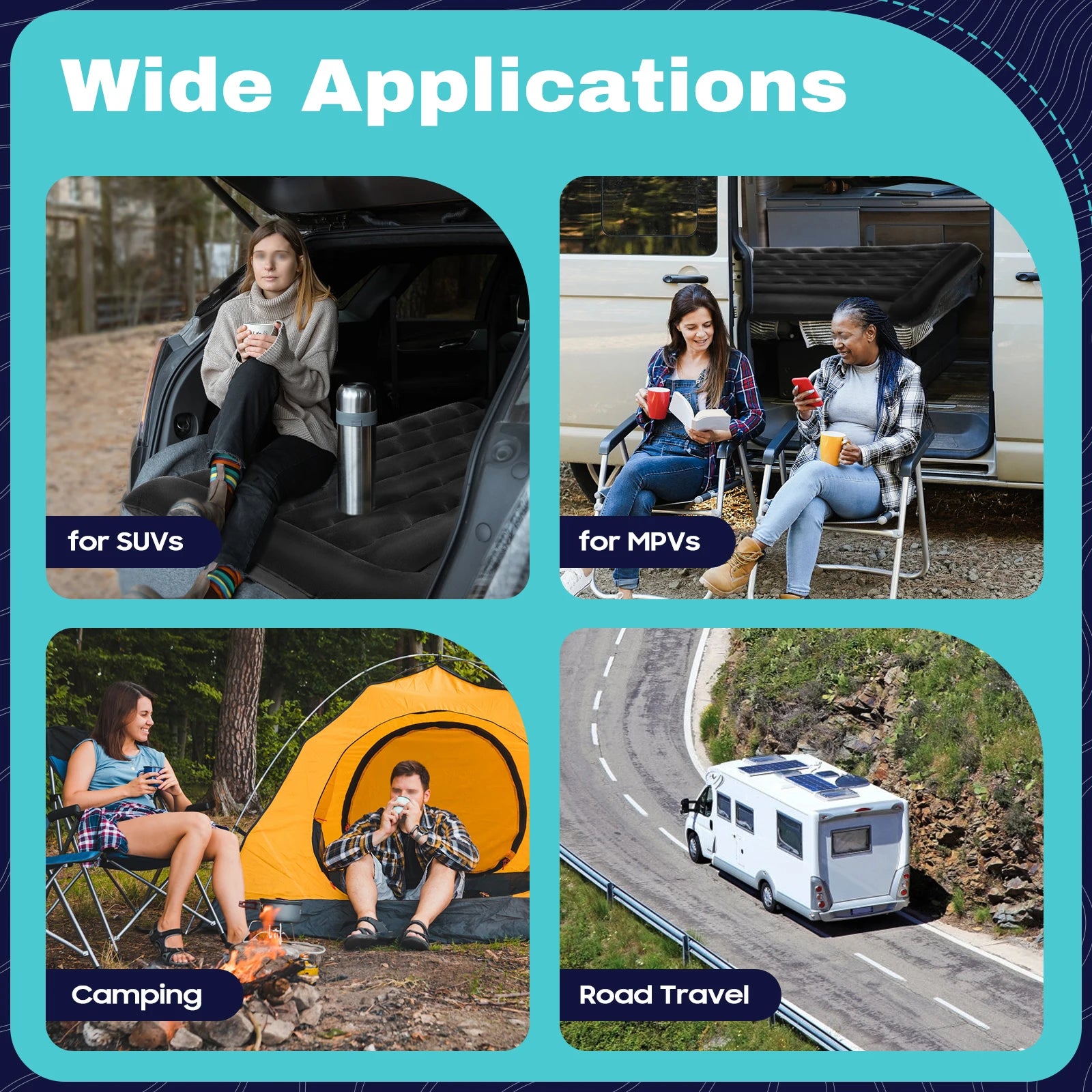Universal Inflatable Car Bed Mattress Set w Air Pump Foldable Flocking Air Cushion for Trunk Back Seat Camping Travel Sleeping
