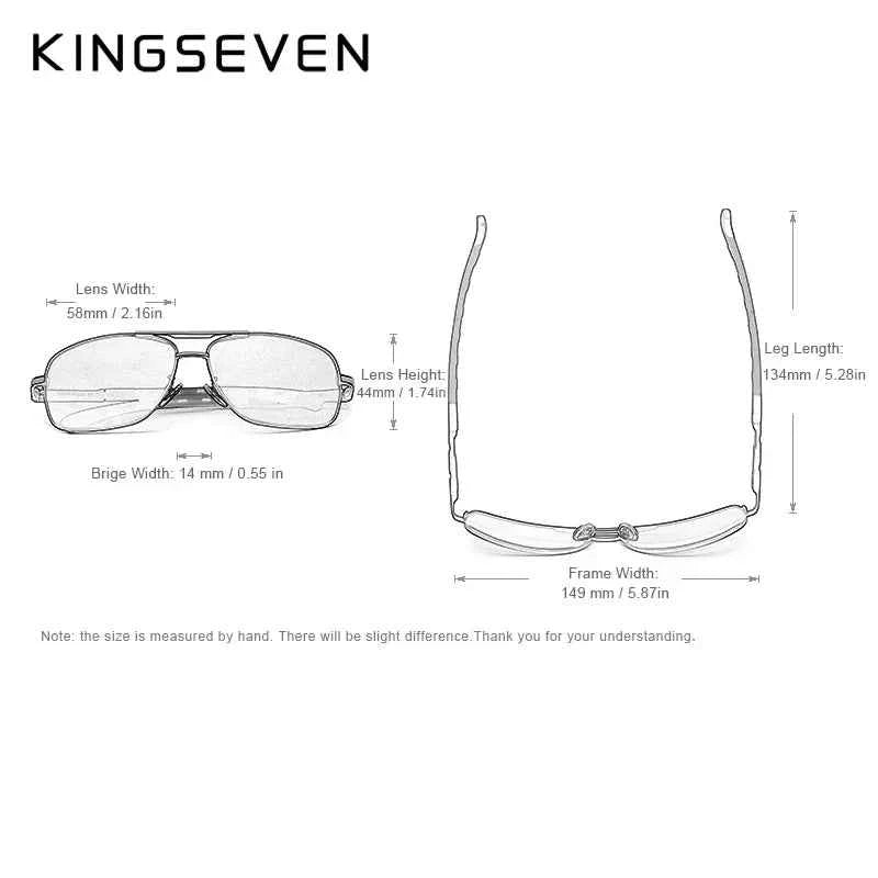 KINGSEVEN 724543 Al-Mg Sunglasses – Polarized, UV400, Tall Narrow Rectangle, Unisex