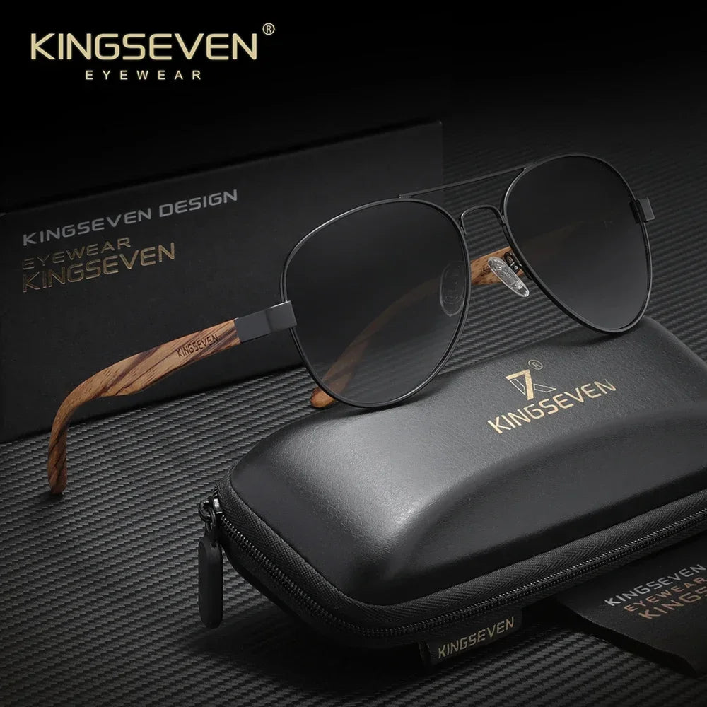 KINGSEVEN 5518 Zebrawood Pilot Sunglasses – TAC Polarized Mirror, UV400, Unisex