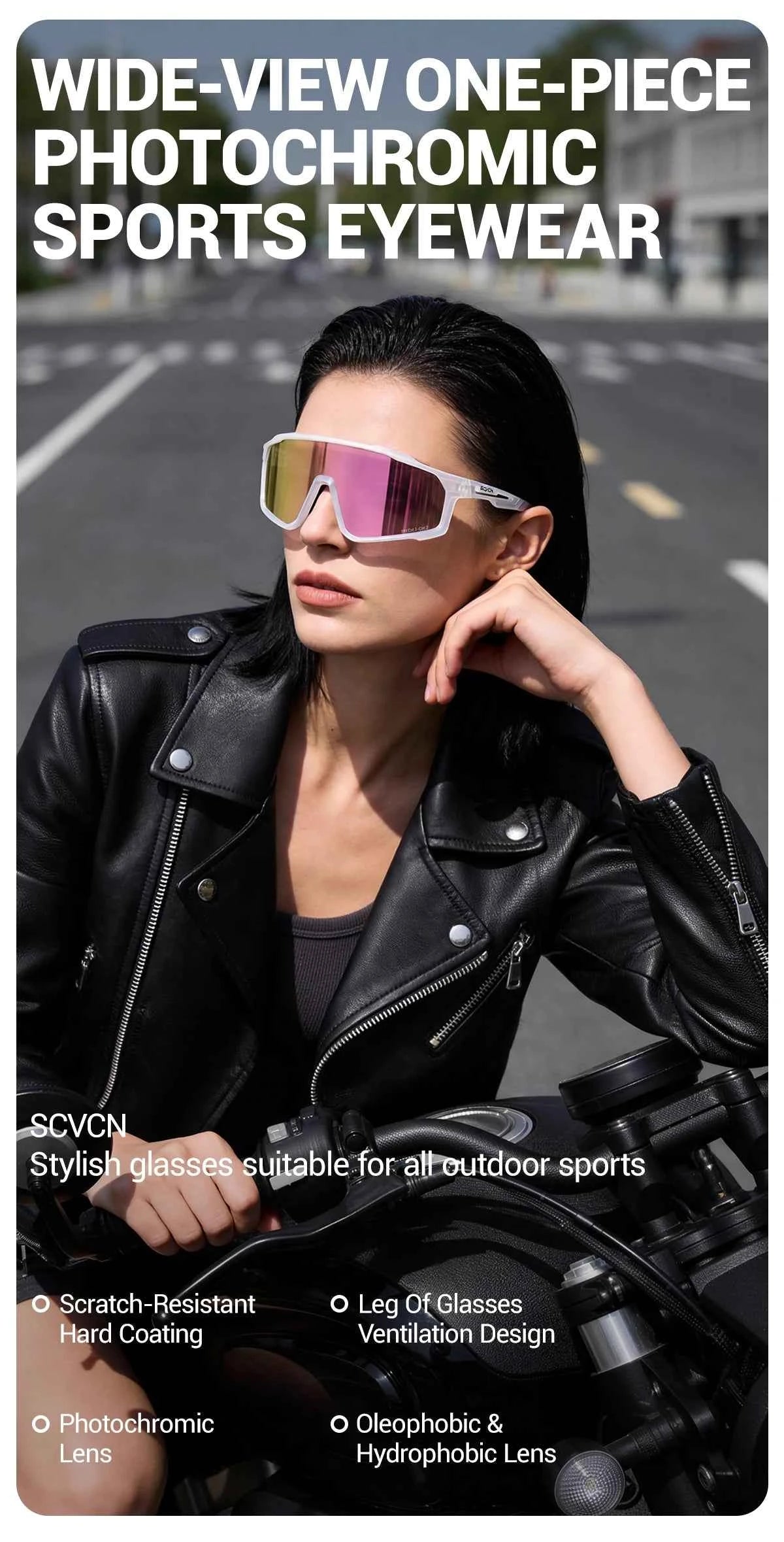 SCVCN Hiking Eyewear Photochromic Bike Cycling Sunglasses Men Outdoor Sports MTB UV400 Goggles Women Running Windproof Glasses