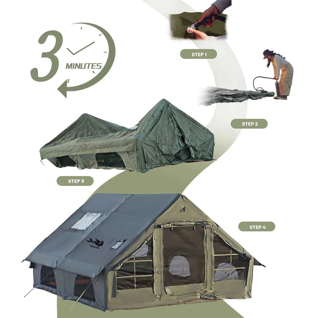 PAKICETUS Inflatable Camping Tent 4-8 People with Windows Portable Water-Resistant Camping Tent