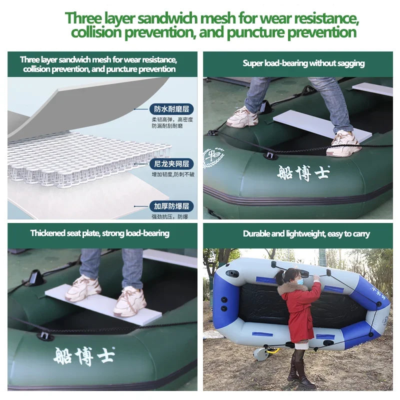 1.75~3.6m Green Fishing Kayak PVC Inflatable Boat with Air Deck Bottoms Set Fishing Boat Raft Rubber Dinghy Inflatable Clip Net