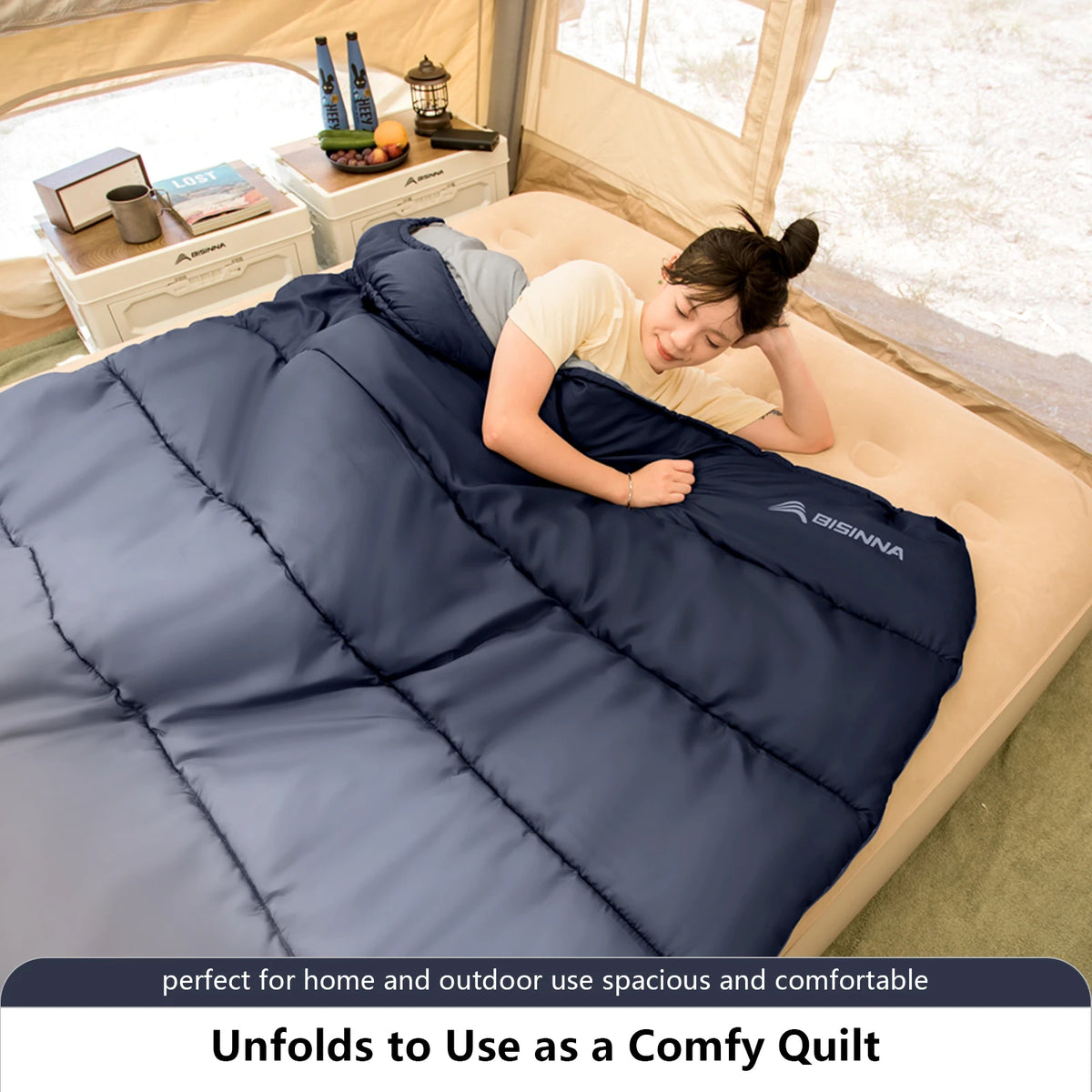 Bisinna SL096 Heated Sleeping Bag – USB Electric, 3-Heat Zones, 0°C to -10°C, Hooded Envelope, Adult