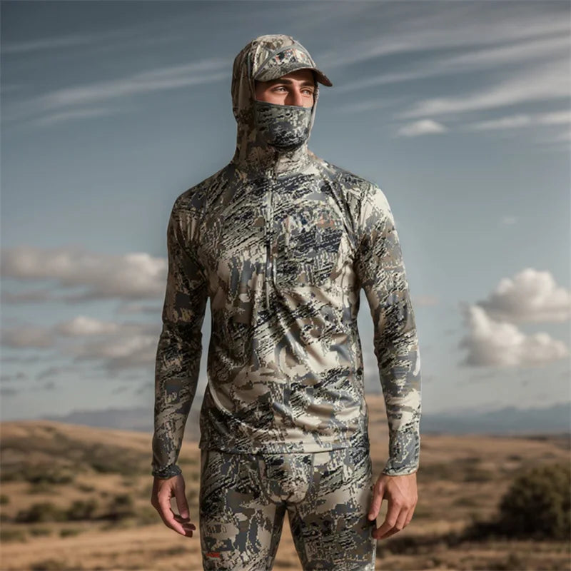 Camo Hunting Hoodie with Face Mask – Lightweight Pullover for Fishing & Outdoor Use