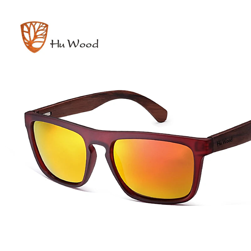 HU WOOD 8002 Zebra Wood Sunglasses – Polarized Mirror, UV400, Tall Rectangle, Unisex
