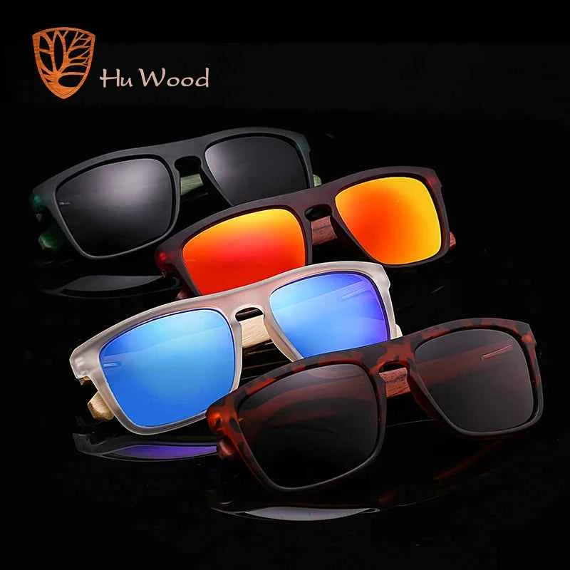 HU WOOD 8002 Zebra Wood Sunglasses – Polarized Mirror, UV400, Tall Rectangle, Unisex