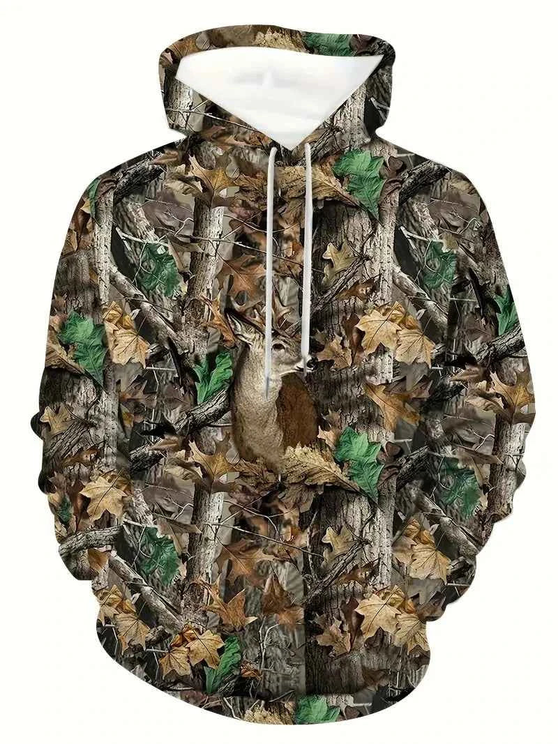 Unisex 3D Leaves Camo Hoodie – Oversized Harajuku Pullover