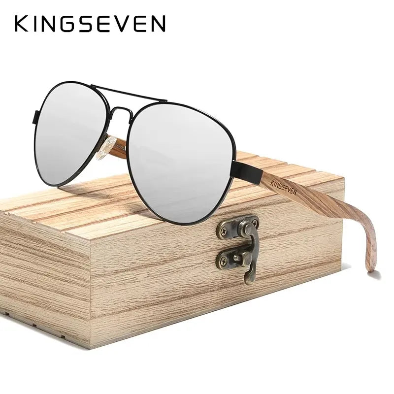 Wood Frame Pilot Polarized Sunglasses UV400 – Leather Case or Wooden Box