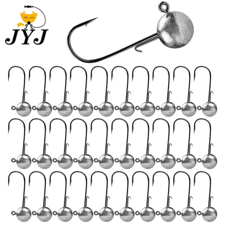 Round Ball Jig Heads – 50 Pack | Weedless Barbed Hook | 1g–20g | Bass, Crappie & Trout