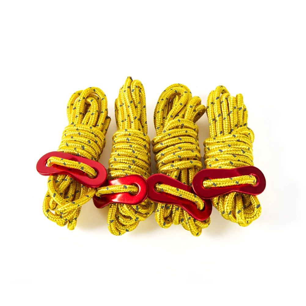4pcs Tent Wind Rope Cord Tensioner High-strength Reflective Lanyard Rope with 2 Holes Buckle