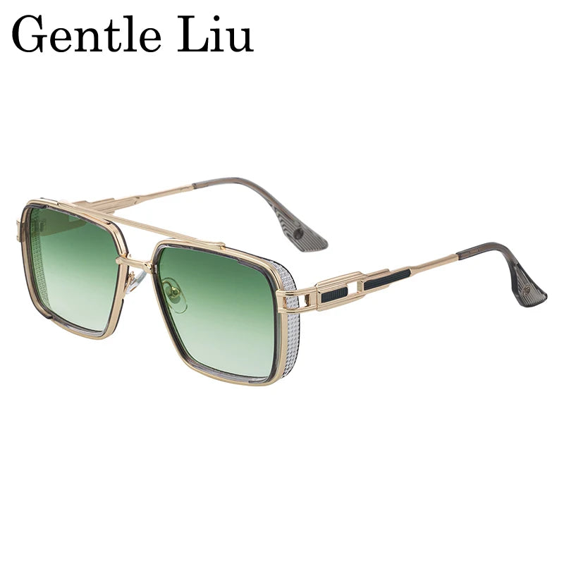 GENTLE LIU WF-5G44 Steampunk Double Beam Square Sunglasses – Alloy Frame, UV400