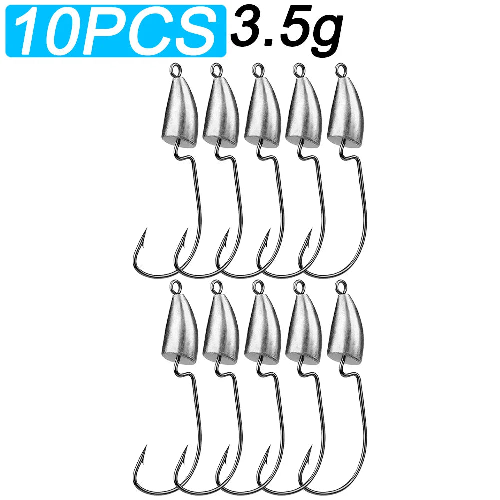 10PCS Metal Jig Head Worm Hook 3.5g 5g 7g 10g 20g Weight Crank Fishhook Gear Sinker Pesca for Soft Lure Texas Rig Fishing Tackle