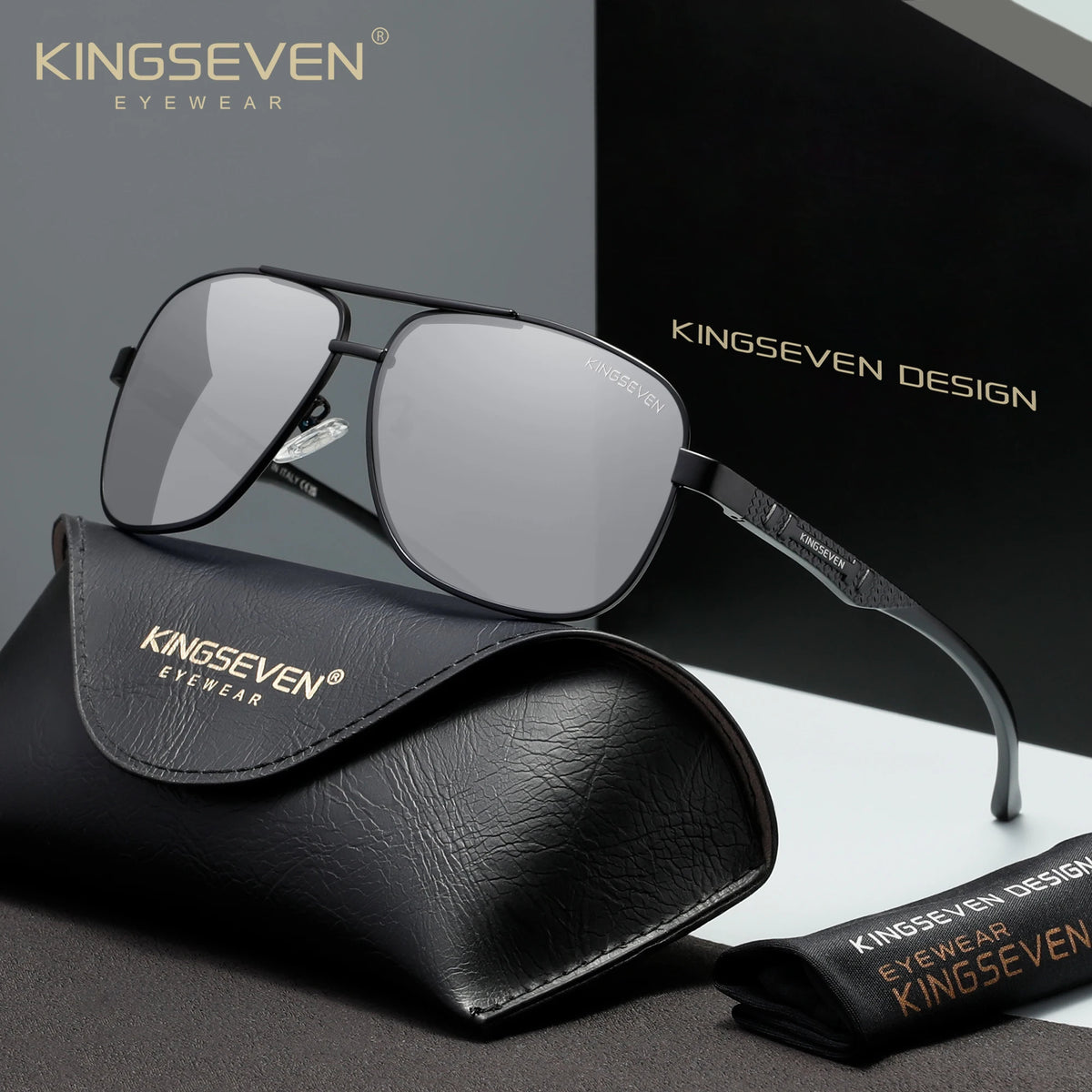 KINGSEVEN 7188 Polarized Square Sunglasses – Aluminium-Magnesium Frame, UV400, Unisex