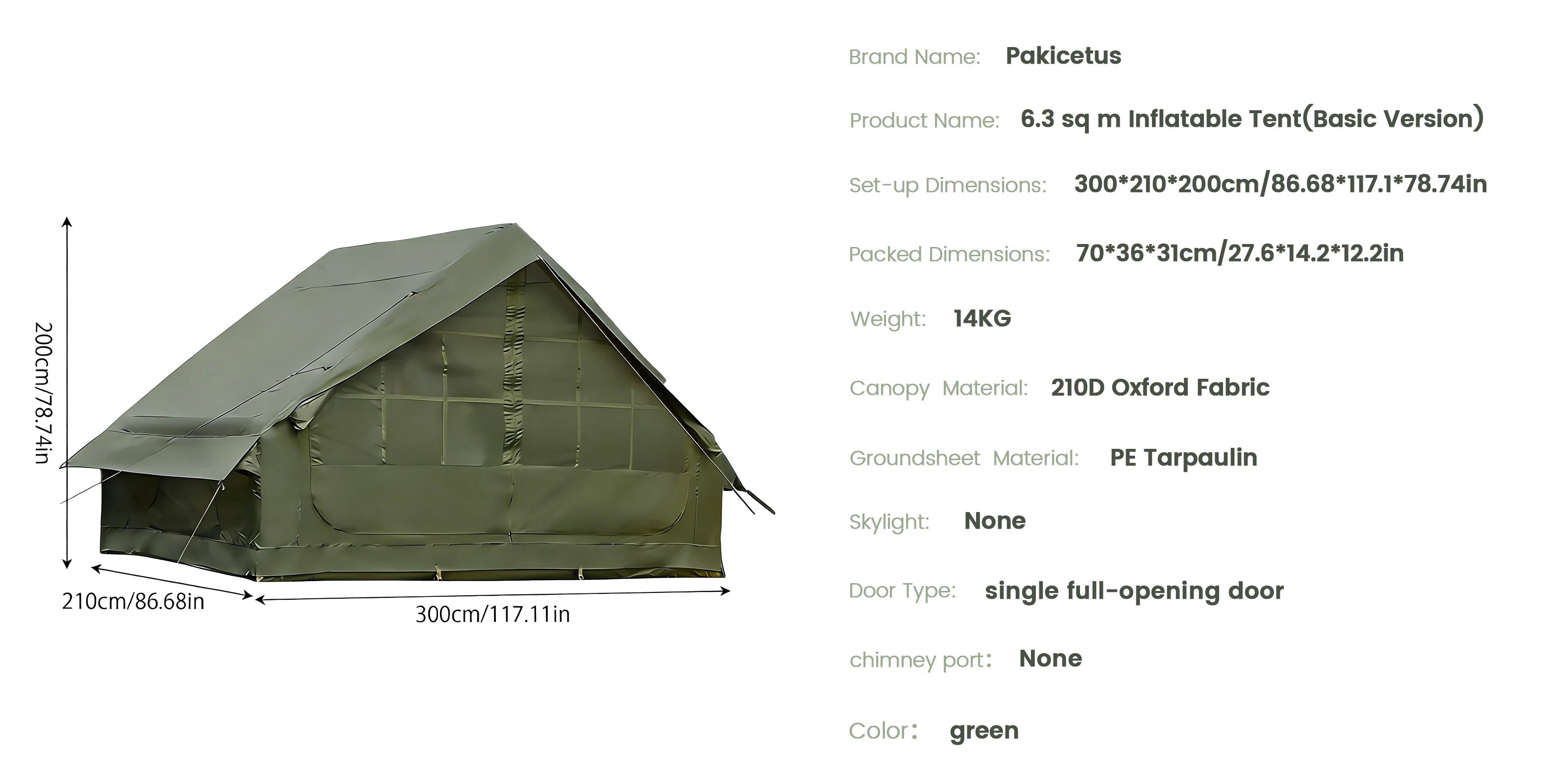 PAKICETUS Inflatable Camping Tent – 4-8 Person Portable 4-Season Waterproof Tent with Windows