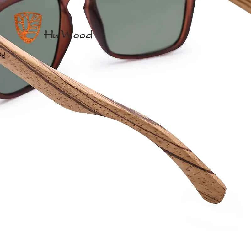 HU WOOD 8002 Zebra Wood Sunglasses – Polarized Mirror, UV400, Tall Rectangle, Unisex