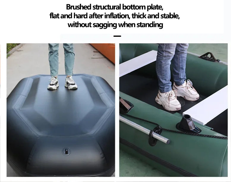 1.75~3.6m Green Fishing Kayak PVC Inflatable Boat with Air Deck Bottoms Set Fishing Boat Raft Rubber Dinghy Inflatable Clip Net