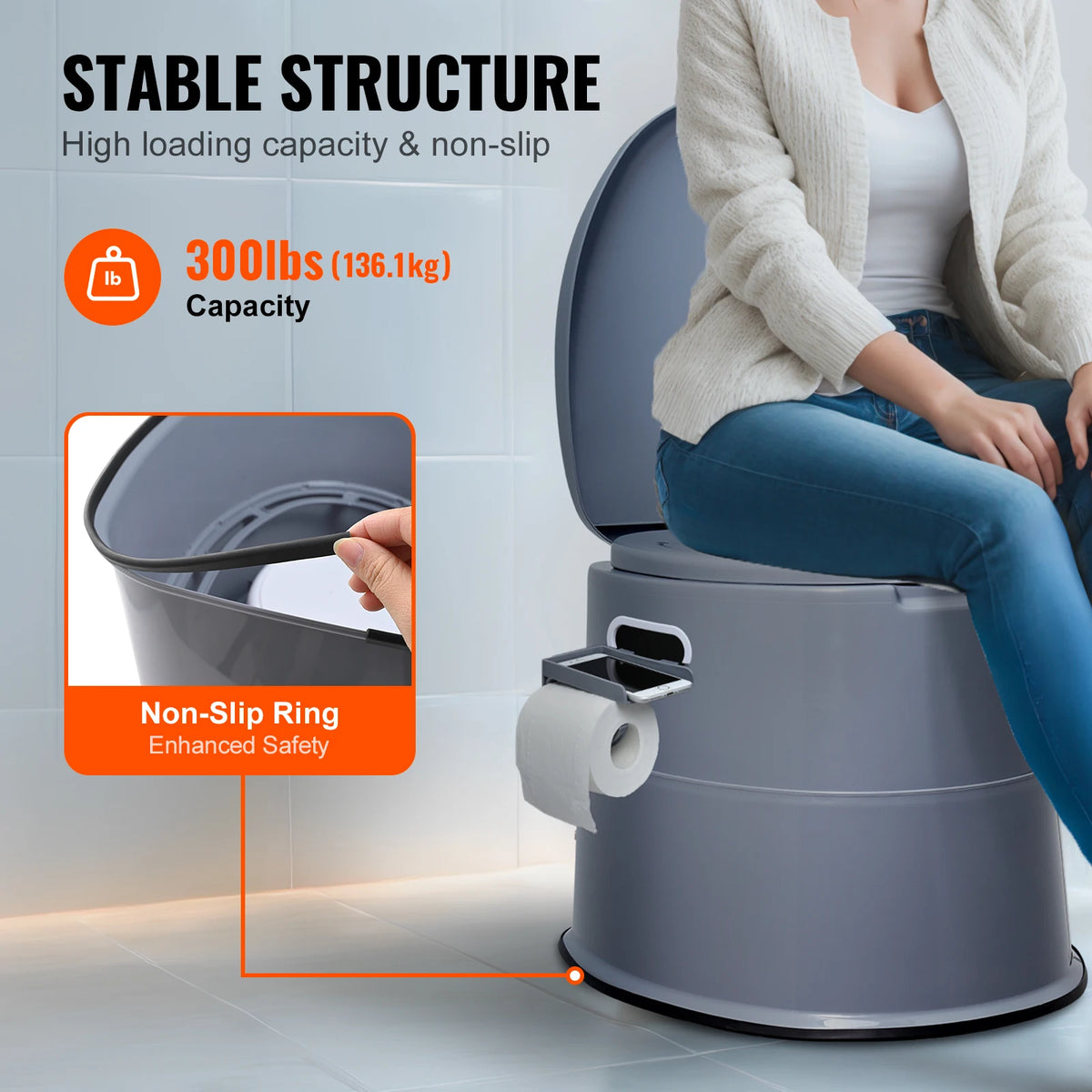 Portable Camping Toilet with Detachable 5L Inner Bucket – 300lb Capacity Porta Potty for Outdoor & Travel