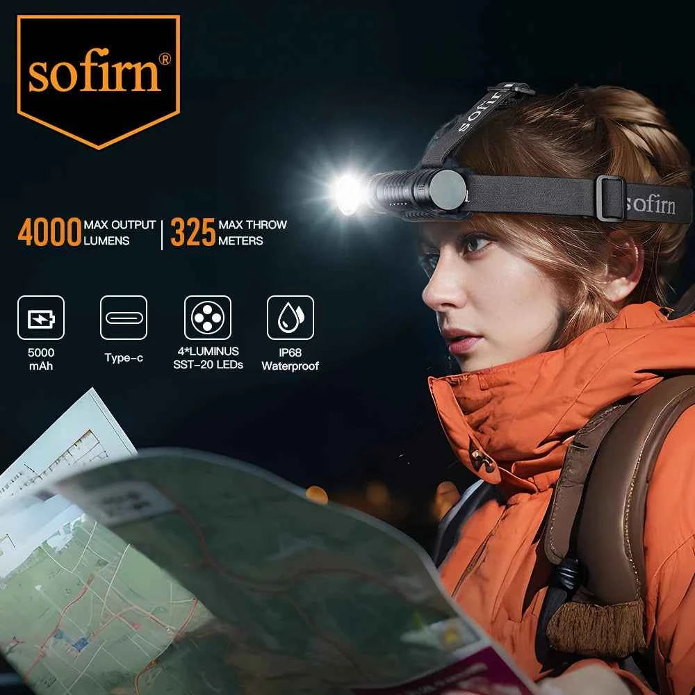 Sofirn HS41 Headlamp – 4000lm, 4×SST20, 9 Modes, IP68, USB-C Rechargeable, Magnetic Tail (5000K or 6500K)