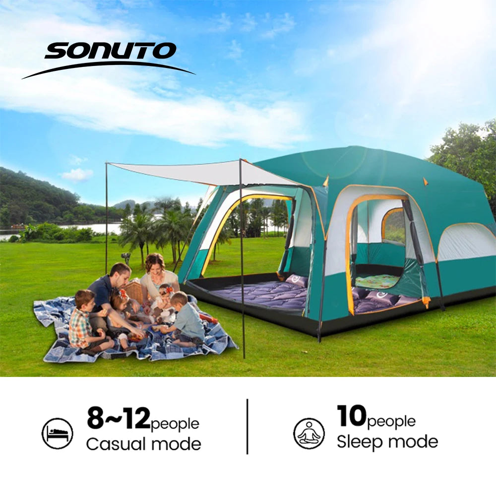 Sonuto 4-Season Family Camping Tent – 2 Bedroom + Living Room, 2000-3000mm Waterproof, 3–12 Person (S & L)