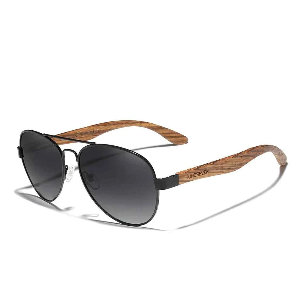 KINGSEVEN 5518 Zebrawood Pilot Sunglasses – TAC Polarized Mirror, UV400, Unisex