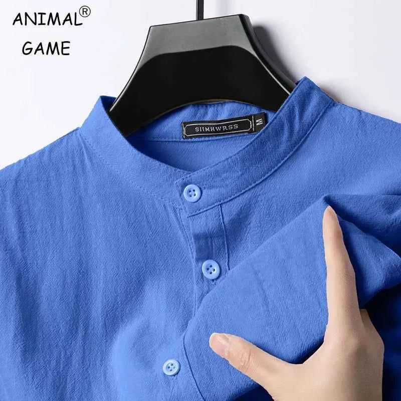 Linen Cotton Shirts for Men Lightweight Long Sleeve Henley Streetwear Beach Breathable Shirt Hawaiian Large T Shirts for Men