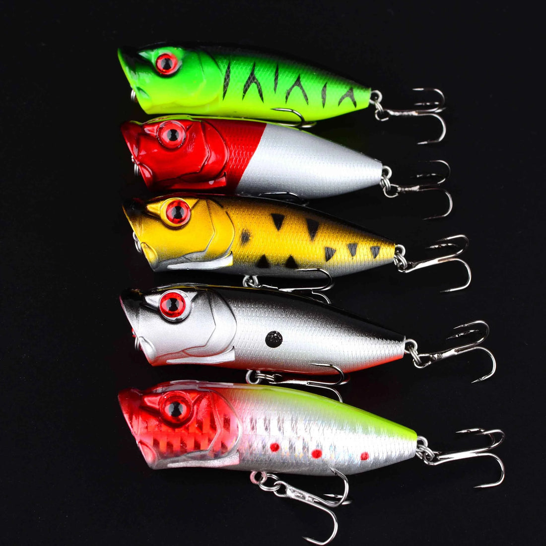 5pc Popper Floating Hard Bait Fishing Lure Set – Surface Chatterbait for Perch, Bass & Freshwater Fish