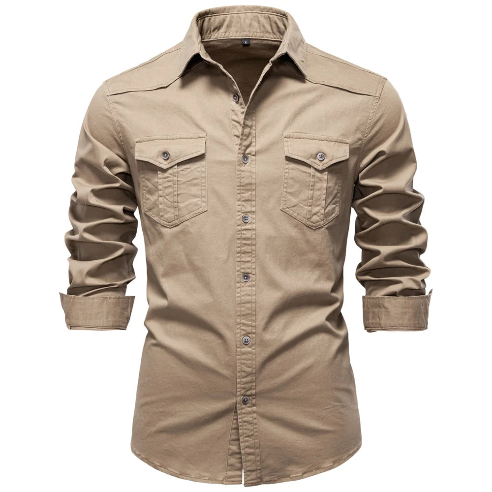 AIOPESON 2025 Business Cotton Pocket Shirt Men Long Sleeve Quality Casual Shirts for Men Casual Slim Fit Solid Color Men Shirts