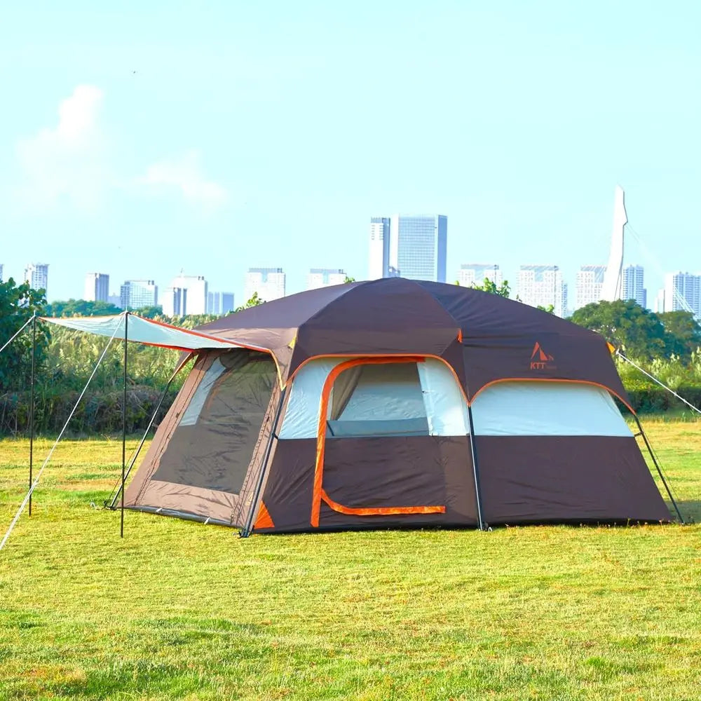 Spacious 6-14 Person Family Cabin Tent with 3 Doors & 3 Mesh Windows for Waterproof Outdoor Adventures
