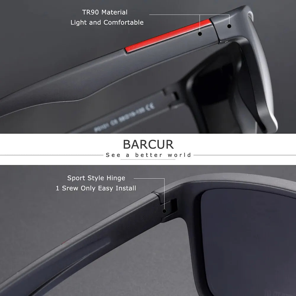 BARCUR TR-90 Polarized Rectangle Sunglasses – UV400 TAC Lens, Ultralight Frame, Men & Women