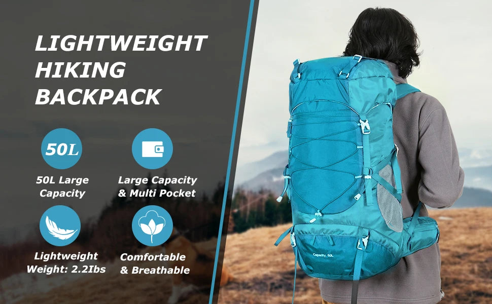 WESTTUNE 50L Hiking Backpack with Rain Cover Multifunctional Mountaineering Bag