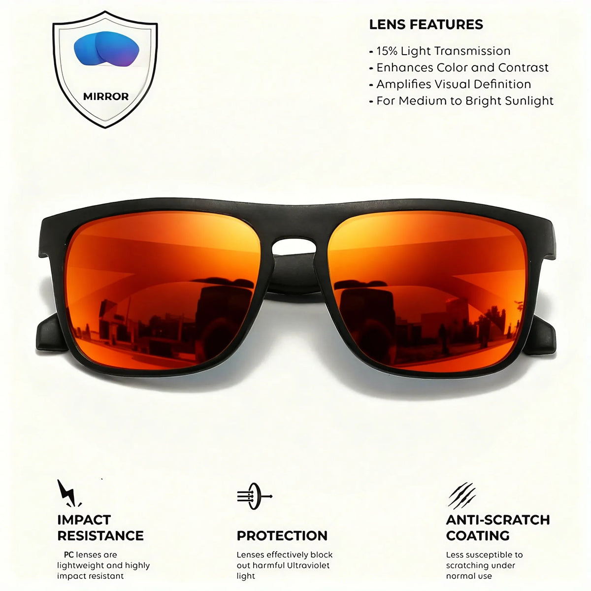 3-Pack Retro Polarized Sunglasses – Stripe Temples, Mirror UV400, Square, Unisex