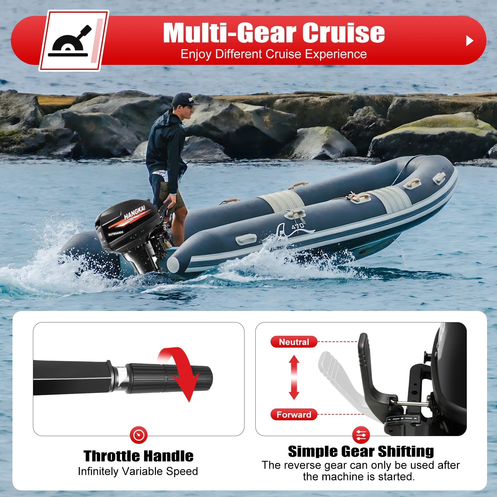 HangKai 18HP Outboard Motor, 2 Stroke 246CC Heavy Duty Outboard Boat Water Cooled Engine with CDI Ignition System Long Shaft
