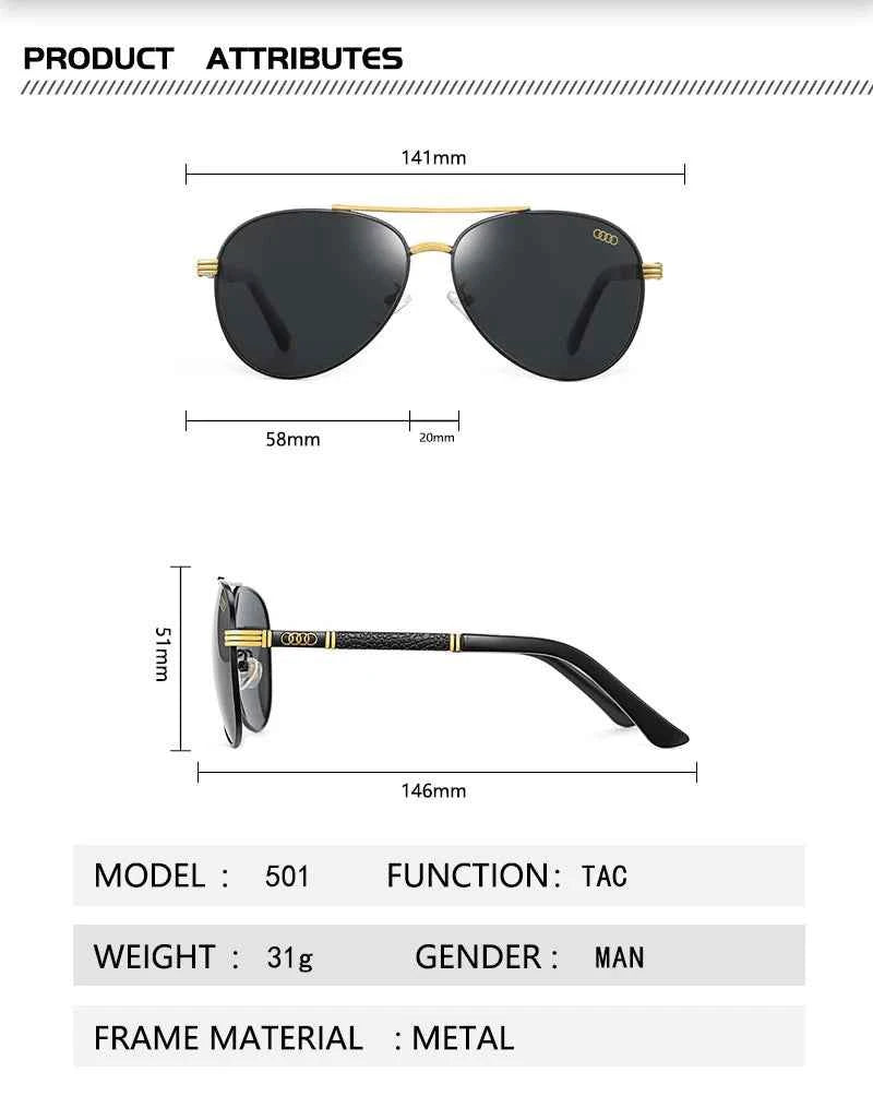 Audi UV400 Polarized AntiGlare Retro Flight Sunglasses Glasses for Motorcycle Classic FrogEye Outdoor Glasses Men Women 501