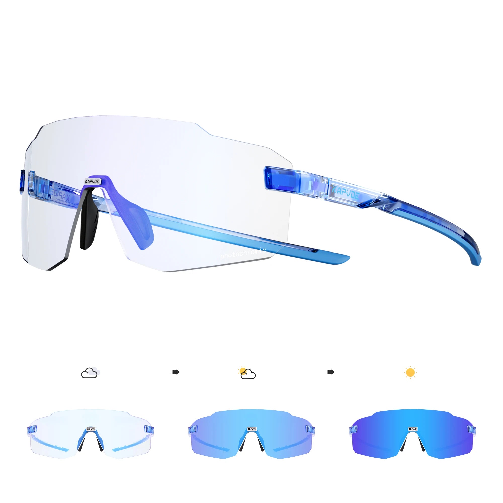 Kapvoe Photochromic Cycling Glasses – UV400 Lightweight MTB Bike Eyewear for Running, Skiing & Outdoor Sport