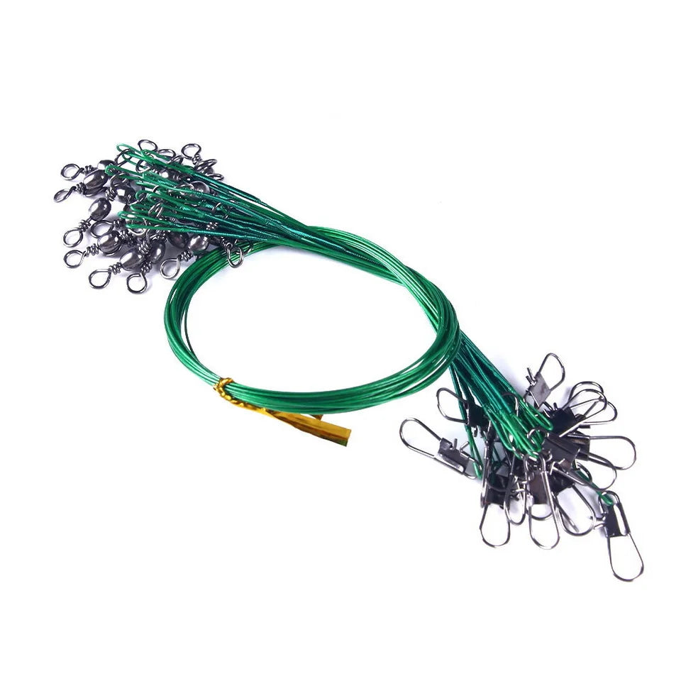 Anti Bite Steel Fishing Line Steel Wire Leader With Swivel Fishing , Leash Fishing Wire 15cm 20cm 30cm