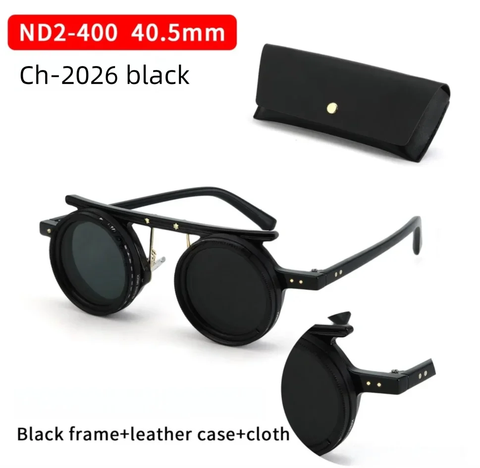 lafforgue ND9 Adjustable Dimming Steampunk Sunglasses – 9-Level ND Filter, Leather Side Shields, UV400, Unisex