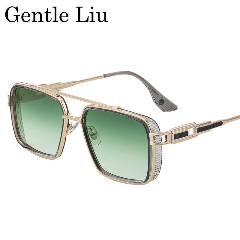 GENTLE LIU WF-5G44 Steampunk Double Beam Square Sunglasses – Alloy Frame, UV400