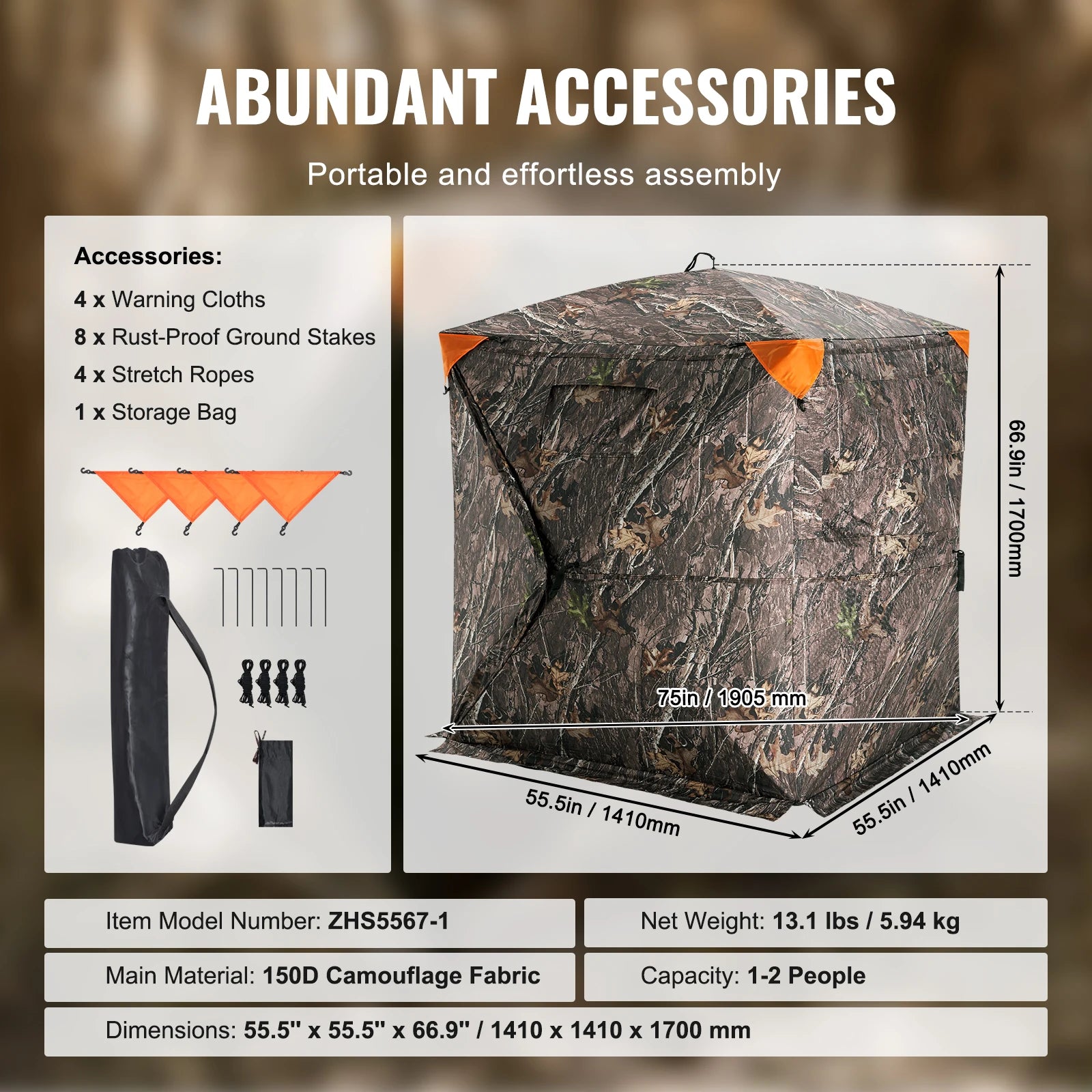 SucceBuy Hunting Blind 270° See Through Ground Blind 1-2 Person for Hunting See Through Mesh for Turkey and Deer Hunting