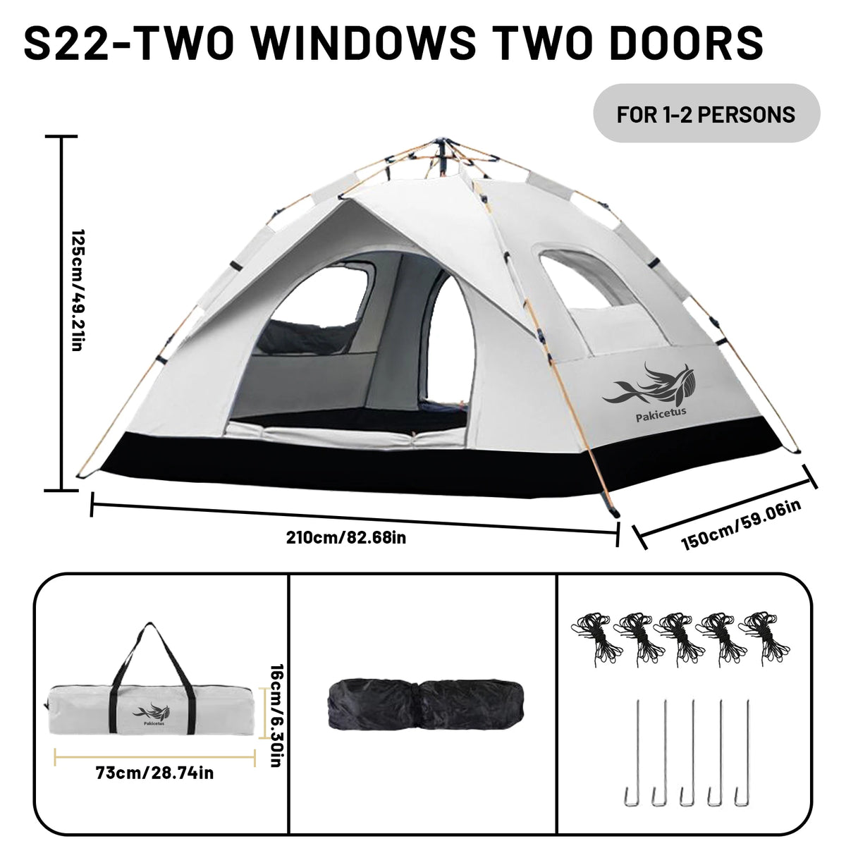 Pakicetus Pop-Up Tent – Instant Setup | Waterproof | Tarp-to-Shelter | Camping, Beach & Fishing | Gold & Gray