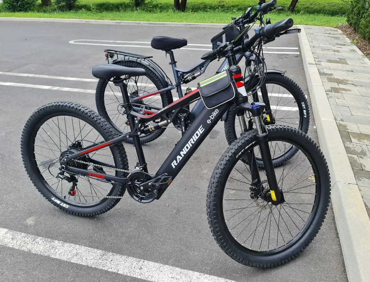 Electric Bicycle RANDRIDE YG90 1000W 48V17AH Hydraulic Brake E-bike with Full Suspension 21 Gears Shift Free Rack Electric bike