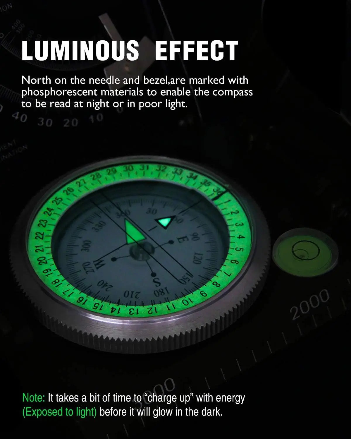 Professional Metal Sighting Compass with Inclinometer – Waterproof, Shockproof, Luminous