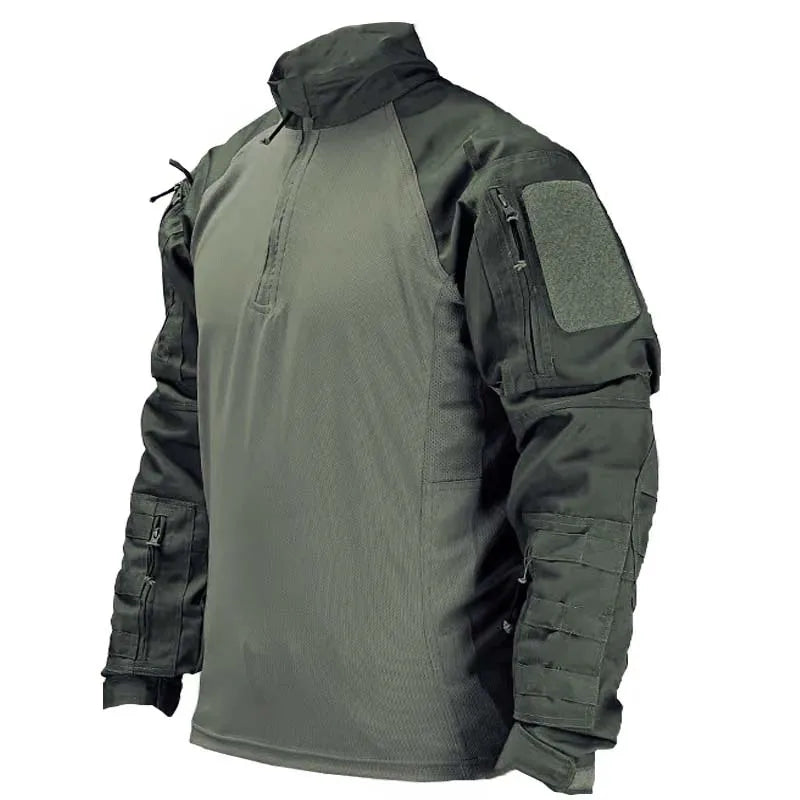 Men Outdoor Tactical Shirts Solid Training Long-Sleeve T-Shirt Tops Wear-Resistant Hunting Shirt Multi-Pocket Adventure Workwear