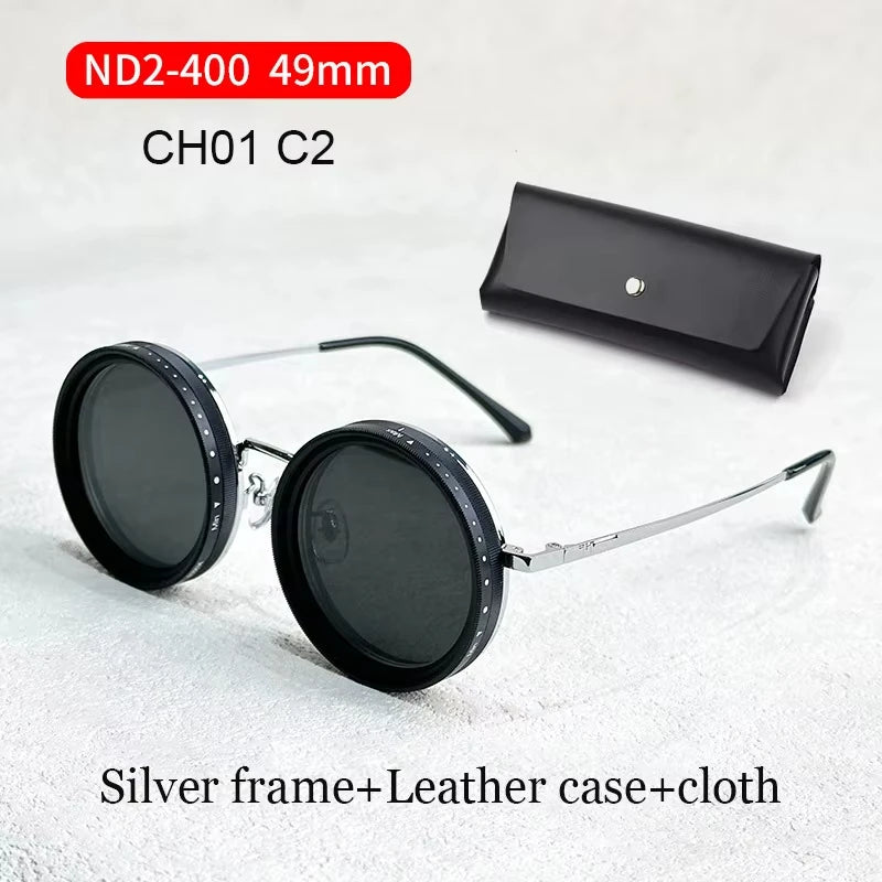 lafforgue ND9 Adjustable Dimming Steampunk Sunglasses – 9-Level ND Filter, Leather Side Shields, UV400, Unisex