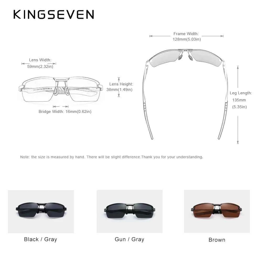 KINGSEVEN 7241 Rimless Polarized Sunglasses – Aluminum Frame, UV400, Men