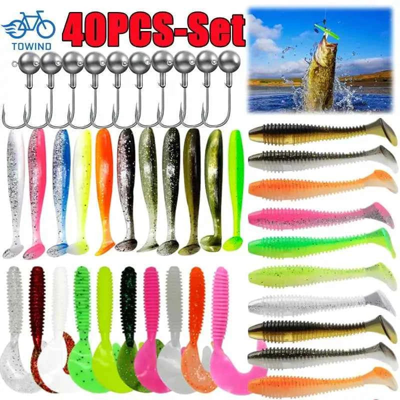 Soft Silicone Worm Fishing Lures with Jig Head Hooks | 15, 20 & 40 Pack | Assorted Colors | Bass & Finesse