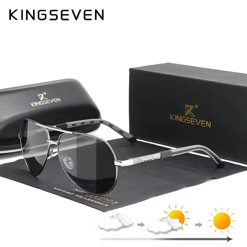 KINGSEVEN 725 Photochromic Polarized Sunglasses – Aluminum Pilot, UV400, Unisex