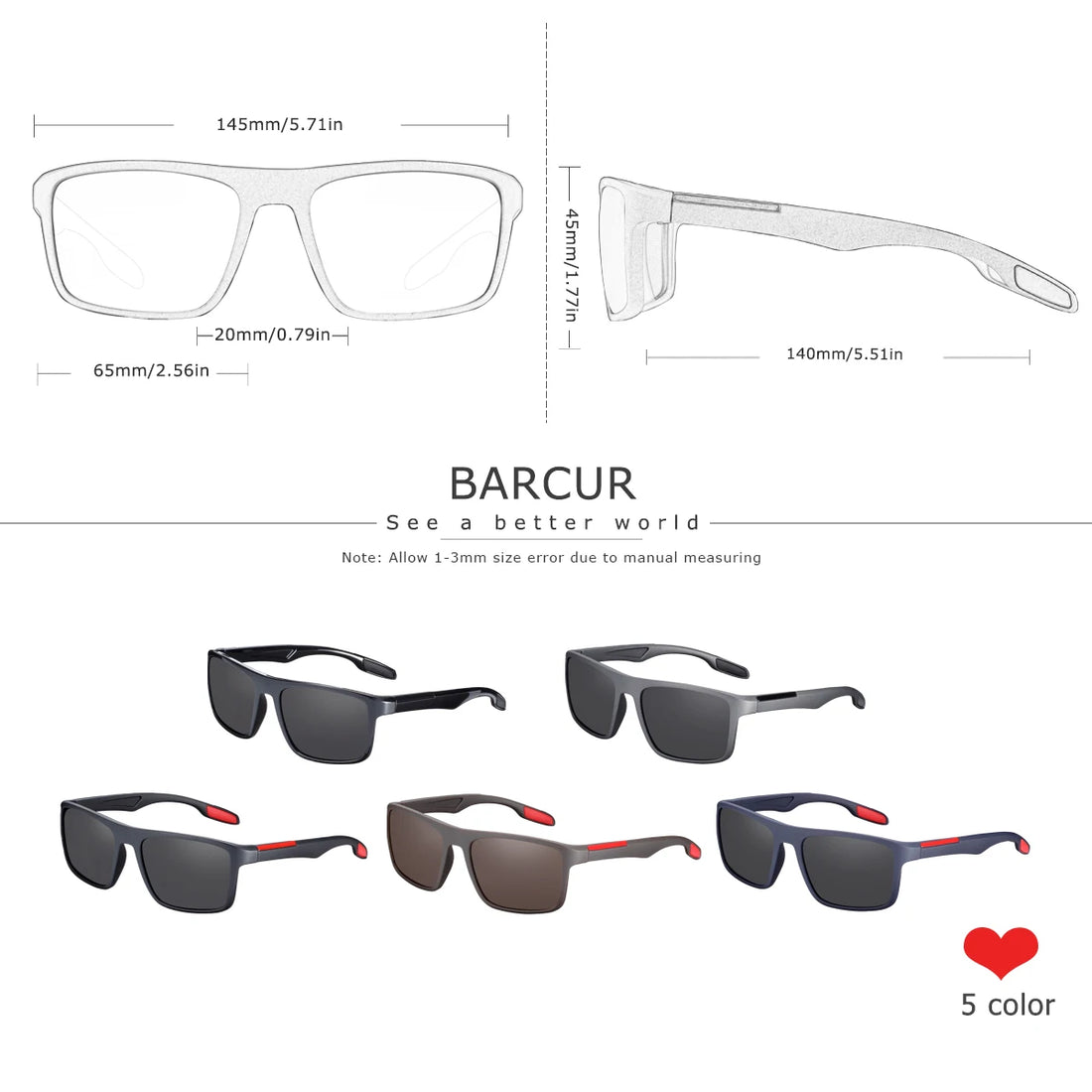 BARCUR TR-90 Polarized Rectangle Sunglasses – UV400, Outdoor Sport, Men & Women