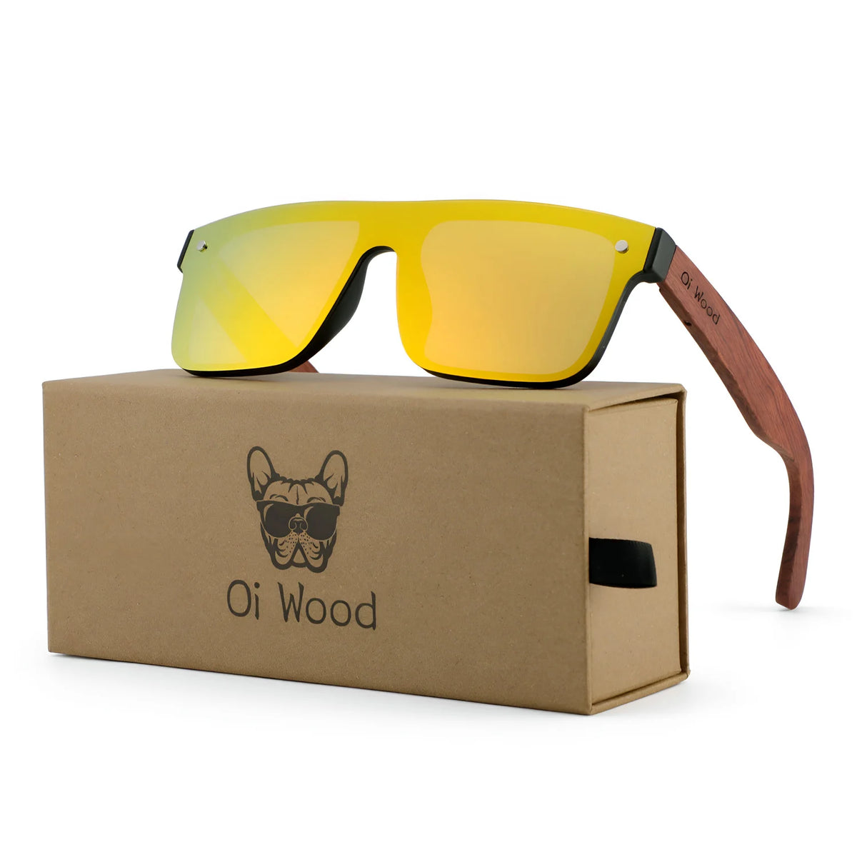 OI Wood OI9908 Polarized Sunglasses – Wide Wood Frame, Mirror, UV400, Unisex